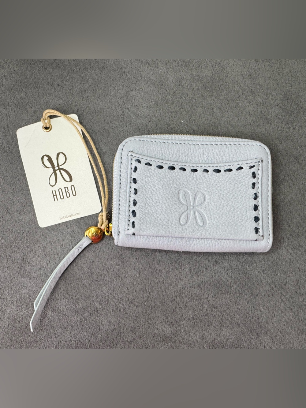 Hobo Blue Pearl Leather Card Case Wallet NWT Zip Around RFID Slim